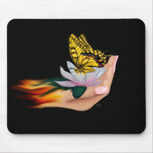 Butterfly on Lotus Bloom Mouse Mat