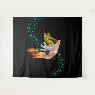 Butterfly on Lotus Bloom Tapestry