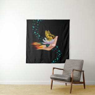 Butterfly on Lotus Bloom Tapestry