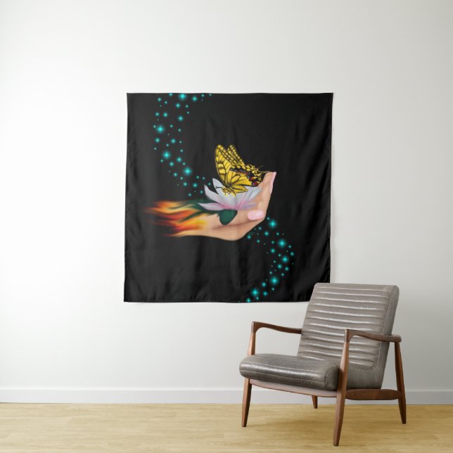 Butterfly on Lotus Bloom Tapestry (In Situ)