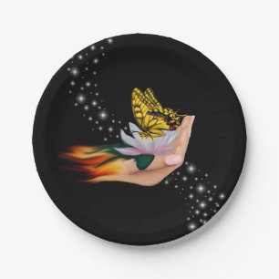 Butterfly on Lotus Bloom with Stars Paper Plate
