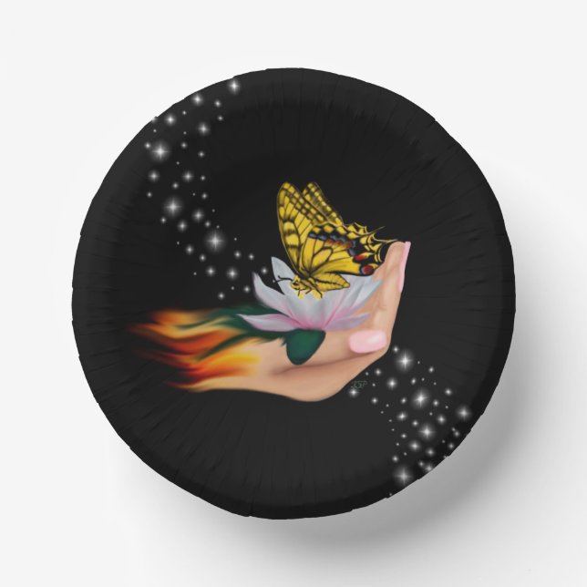 Butterfly on Lotus Bloom with Stars Paper Plate (Front)