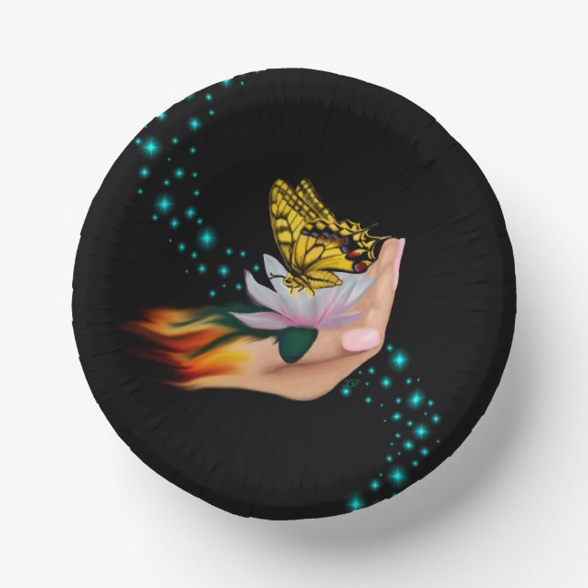 Butterfly on Lotus Bloom with Stars Paper Plate (Front)