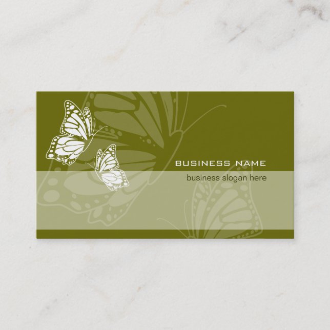 Butterfly on Olive Green Elegant Modern Simple Business Card (Front)