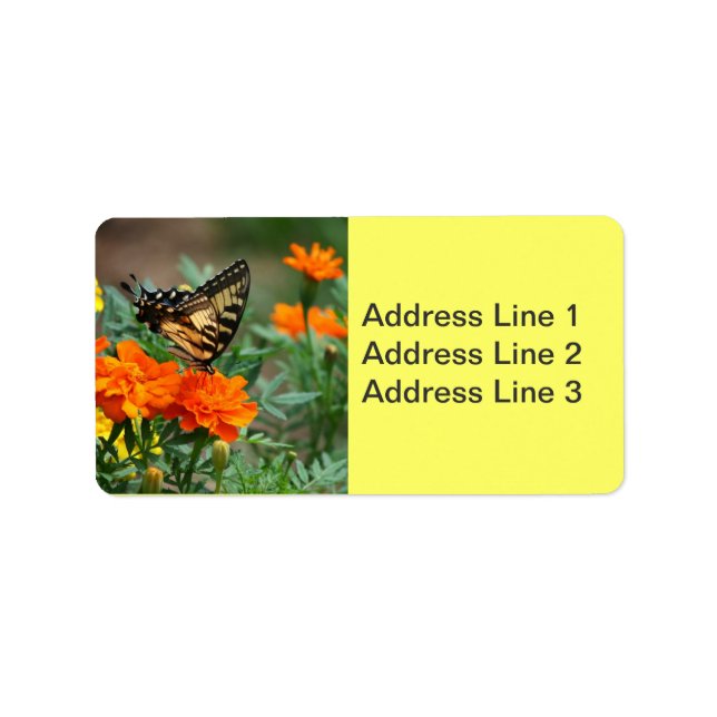Butterfly on Orange and Yellow Flowers Label (Front)