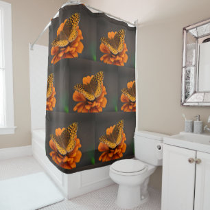 Butterfly On Orange Zinnia Pattern Shower Curtain
