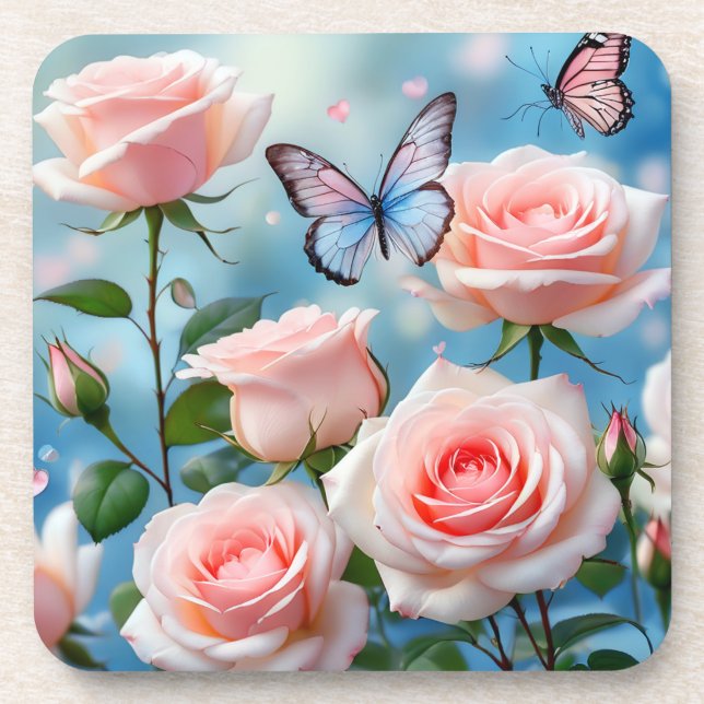 Butterfly On Pink Flower Coaster (Front)