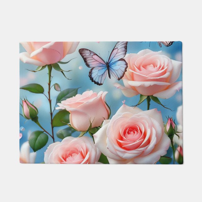 Butterfly On Pink Flower Doormat (Front)