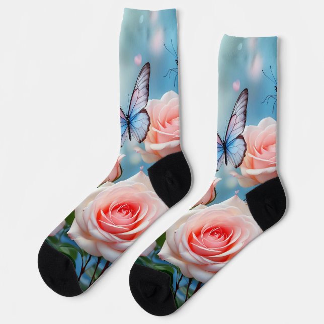Butterfly On Pink Flower Socks (Left)