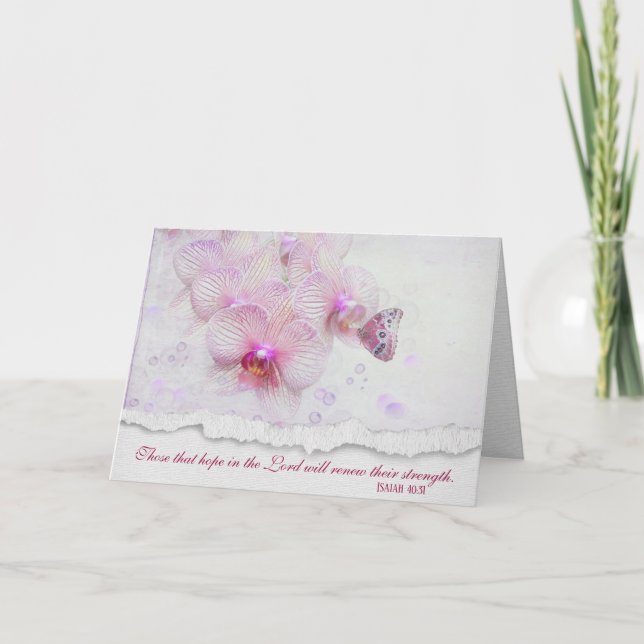 Butterfly On Pink Orchid with Bible Verse Card (Front)