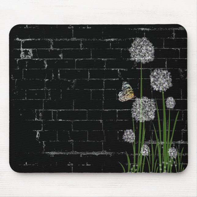 Butterfly on puff wildflower mouse mat (Front)