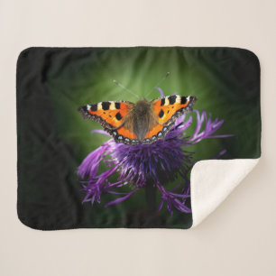 BUTTERFLY on PURPLE FLOWER Sherpa Blanket