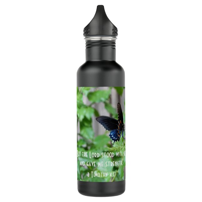Butterfly on Purple Flowers w/ Scripture 710 Ml Water Bottle (Left)