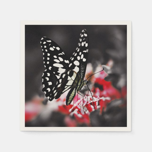 Butterfly on Red Flower Napkin (Front)