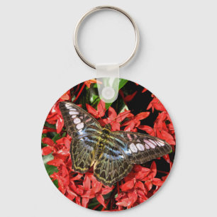 Butterfly on Red Flowers Key Ring