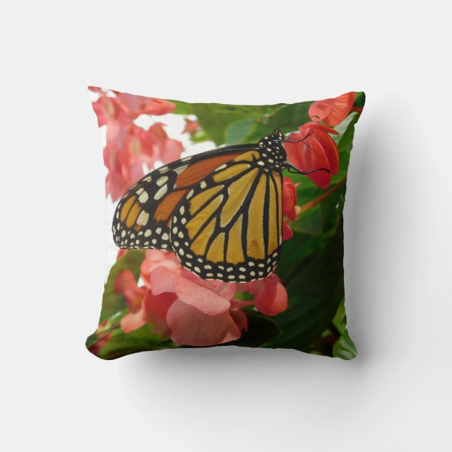 Butterfly on Red Flowers Pillow (Front)