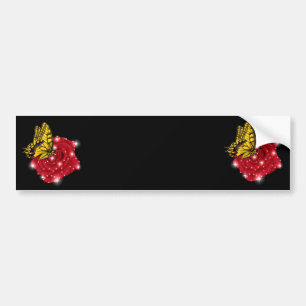 Butterfly on red Rose with Stars and Raindrops Bumper Sticker