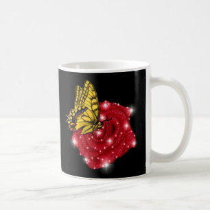 Butterfly on red Rose with Stars and Raindrops Coffee Mug