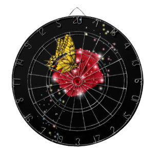 Butterfly on red Rose with Stars and Raindrops Dartboard