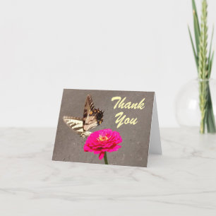 Butterfly on Red Zinnia Pavement Background Thank  You Card
