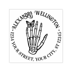 Butterfly on Skeleton Hand Name Return Address Self-inking Stamp