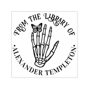 Butterfly on Skeleton Hand Sign Library Book Name Self-inking Stamp