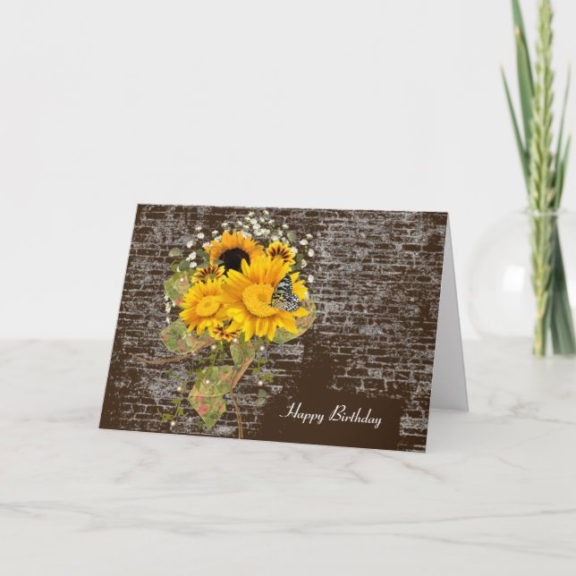 butterfly on sunflower bouquet birthday card (Front)