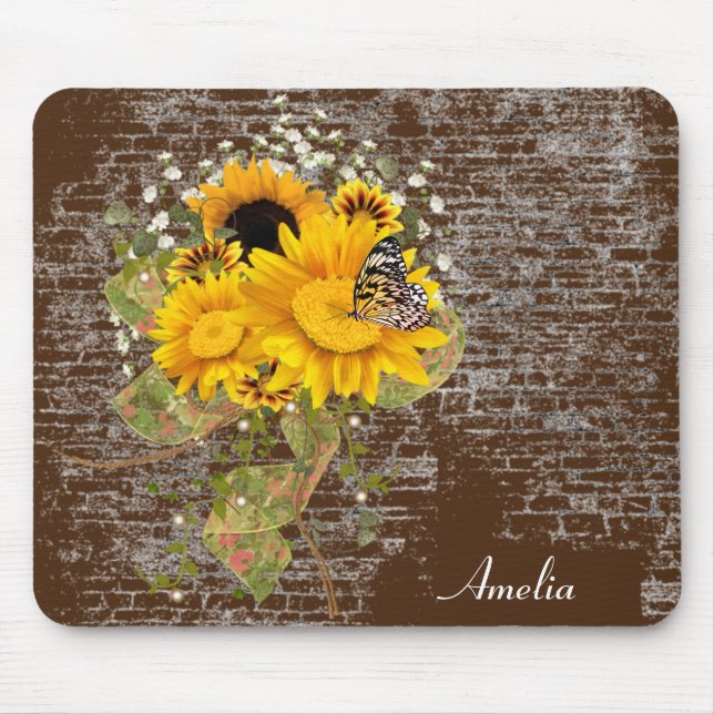 butterfly on sunflower bouquet mouse mat (Front)