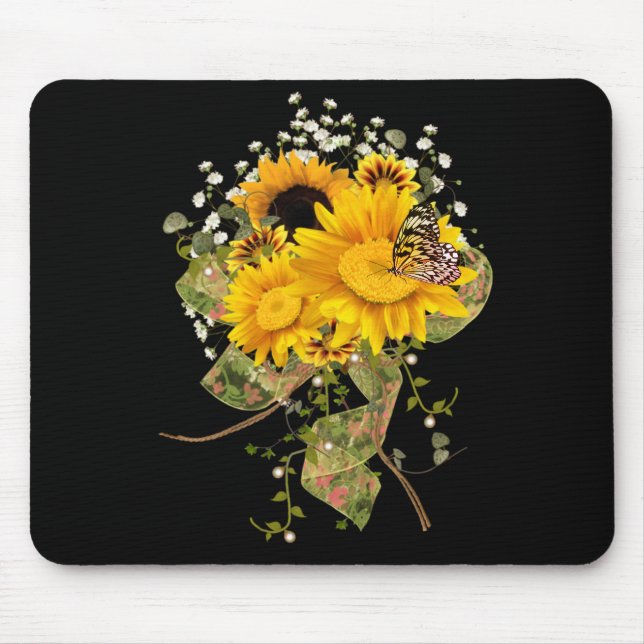 butterfly on sunflower bouquet mouse mat (Front)