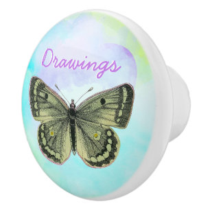 Butterfly on teal green purple custom name ceramic knob