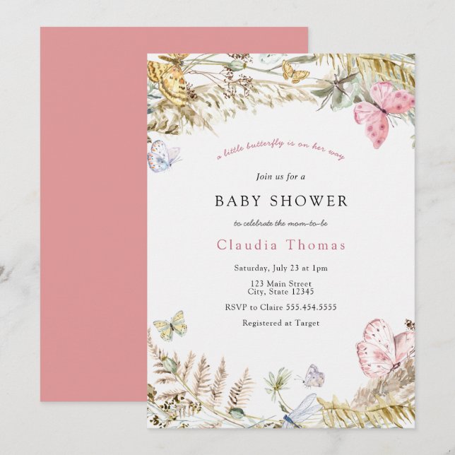 Butterfly on the Way Bohemian Baby Shower Invitation (Front/Back)