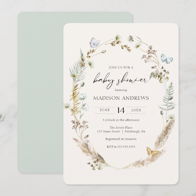 Butterfly on the Way Boho Baby Shower Invitation (Front/Back)