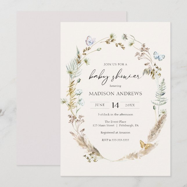 Butterfly on the Way Boho Baby Shower Invitation (Front/Back)