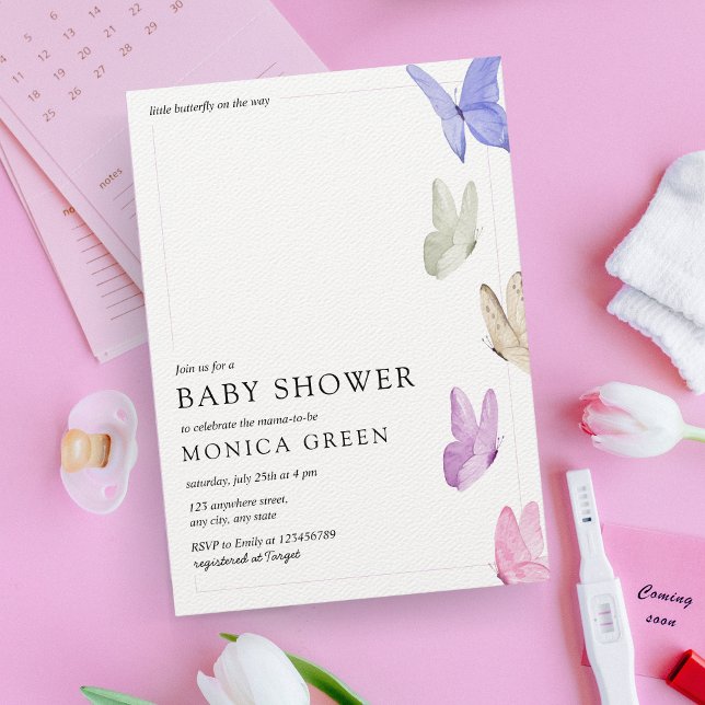 Butterfly on the way Minimalist Baby Shower Invitation (Creator Uploaded)