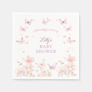 Butterfly on the Way Pink Flowers Baby Shower Napkin