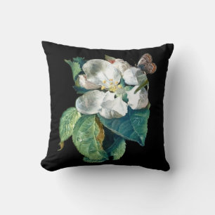 BUTTERFLY ON THE WHITE FLOWER , BLACK FLORAL CUSHION