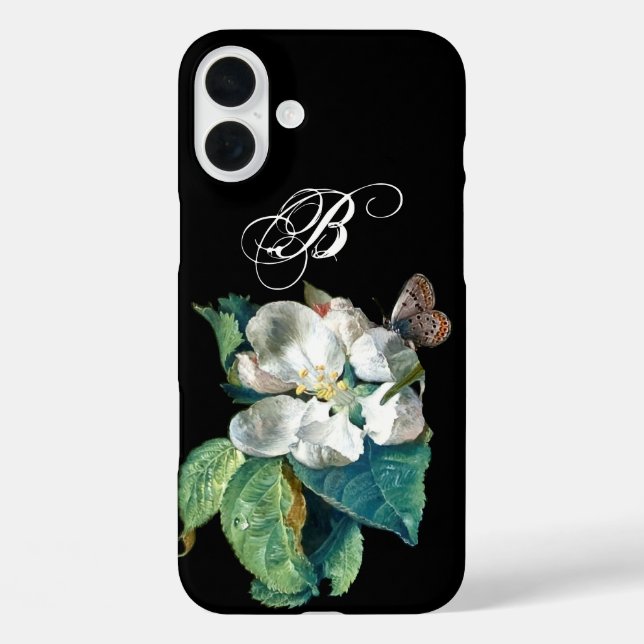 BUTTERFLY ON THE WHITE FLOWER , FLORAL MONOGRAM Case-Mate iPhone CASE (Back)