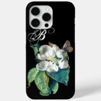 BUTTERFLY ON THE WHITE FLOWER , FLORAL MONOGRAM