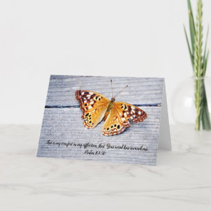Butterfly on Weathered Wood Scripture Card Psalm