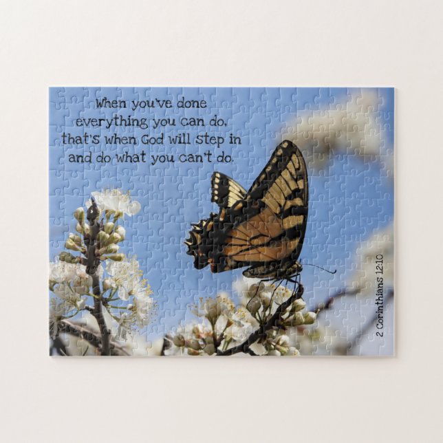 Butterfly on White Blossoms w/ Scripture Verse Jigsaw Puzzle (Horizontal)