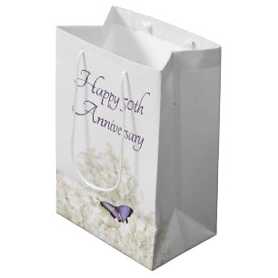 Butterfly on White Hydrangea 50th Anniversary Medium Gift Bag