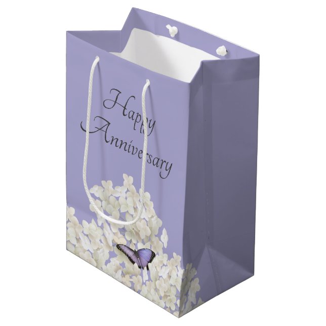Butterfly on White Hydrangea Anniversary Medium Gift Bag (Front Angled)