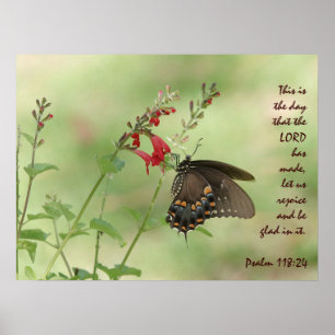 Butterfly on Wildflower, with Psalm 118:24 Poster