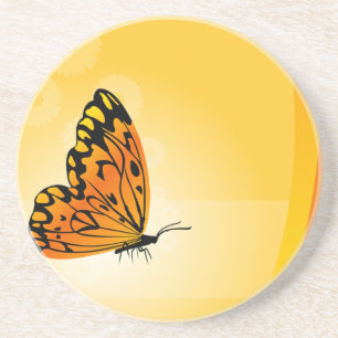 Butterfly on Yellow and Orange Coaster
