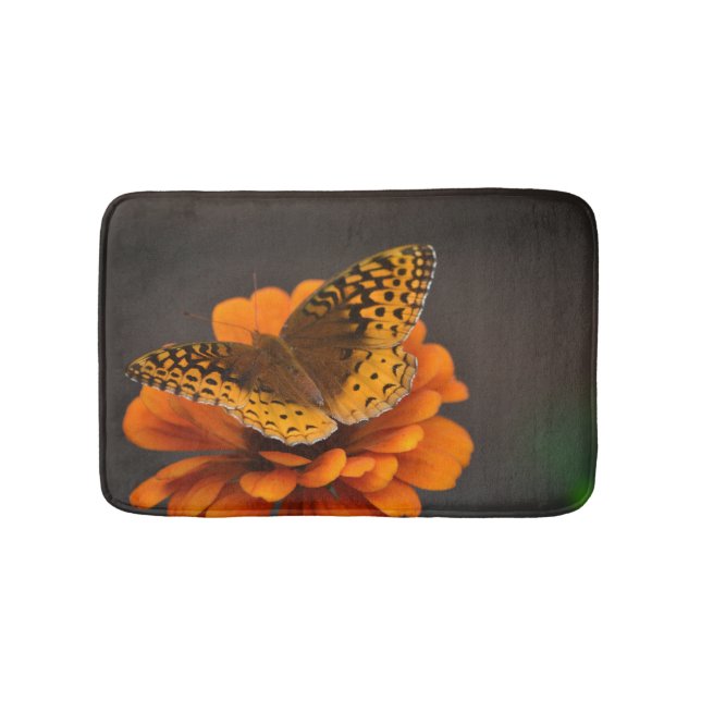 Butterfly On Zinnia Bath Mat (Front)