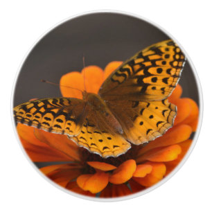 Butterfly On Zinnia Ceramic Knob