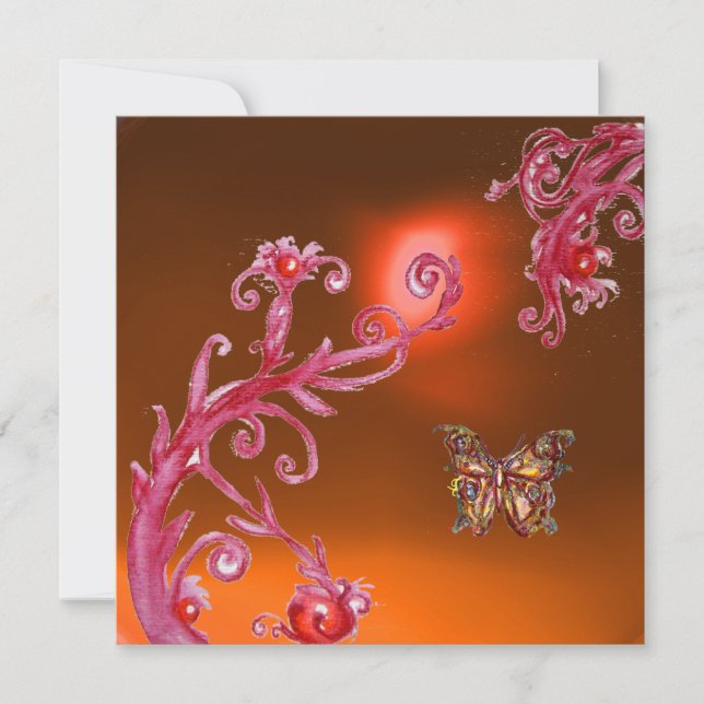 BUTTERFLY ORANGE AGATE bright pink,red yellow Invitation (Front)