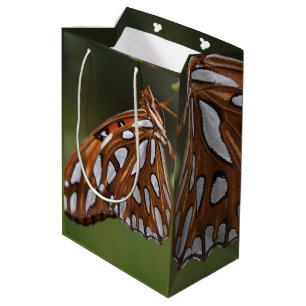 Butterfly Orange and White Spotted Green Photo Medium Gift Bag