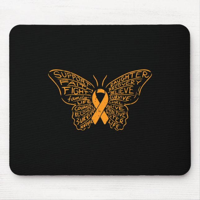 Butterfly Orange Ribbon Cancer Leukaemia Awareness Mouse Mat (Front)