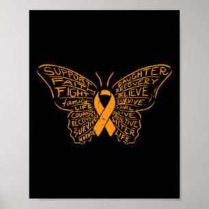 Butterfly Orange Ribbon Cancer Leukemia Awareness  Poster